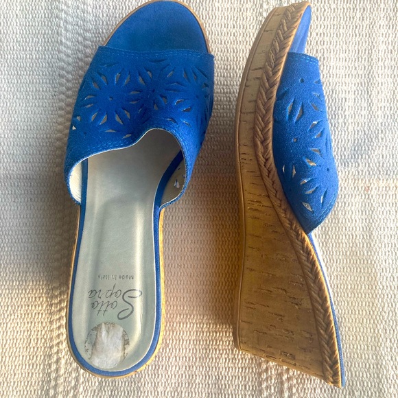 Blue Suede Wedge Shoes - Picture 1 of 4